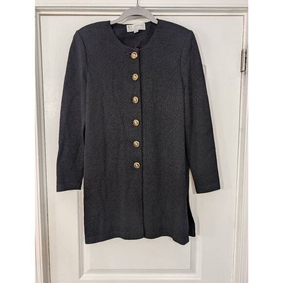 St. John Collections Santana Knit Tunic Cardigan women's small black gold button - Picture 1 of 7